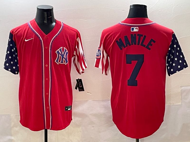 Men New York Yankees #7 Mantle Red a generation of national flags Jointly Name 2025 Nike MLB Jersey style 1
